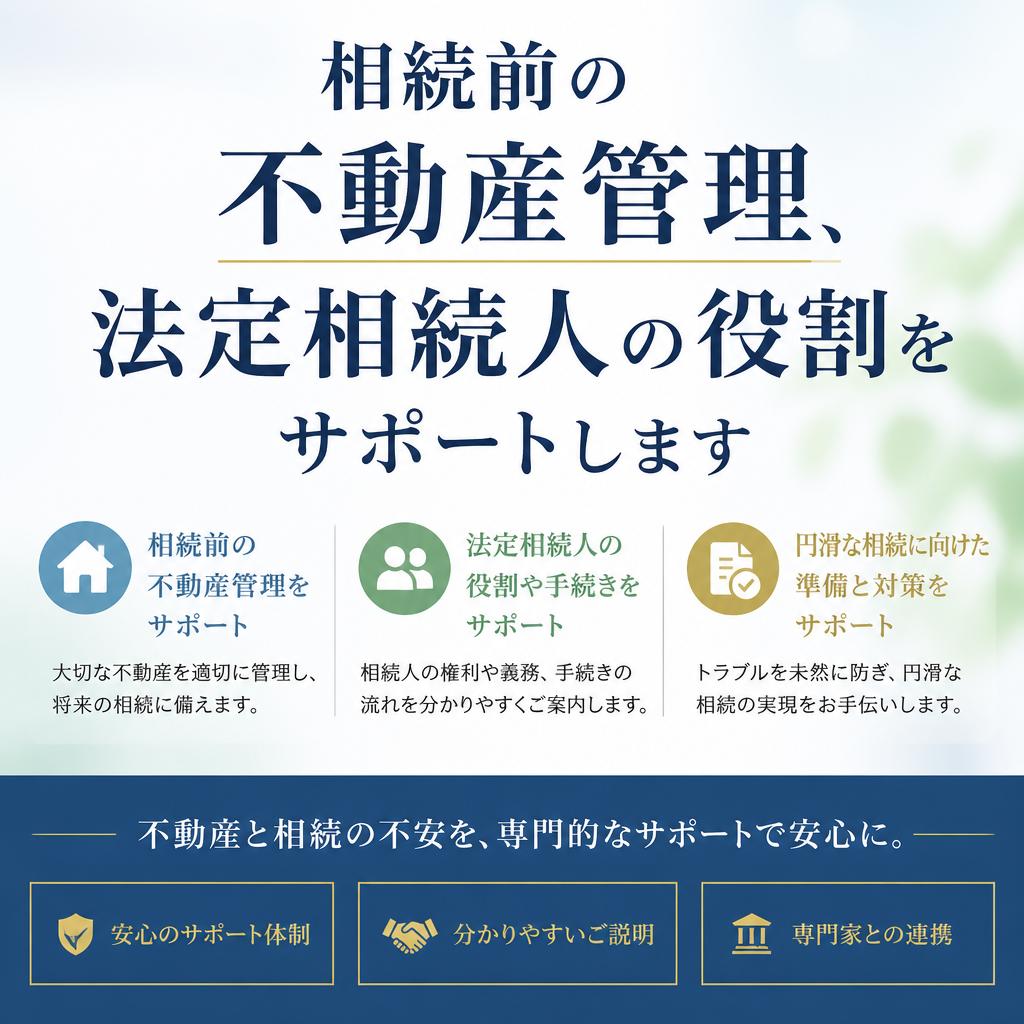 相続前の不動産管理、法定相続人の役割をサポートします